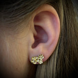 Forglemmigej ørestikker, 3 blomster samlet - 14 karat guld