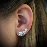 Forglemmigej ørestikker, 3 blomster på række - sølv